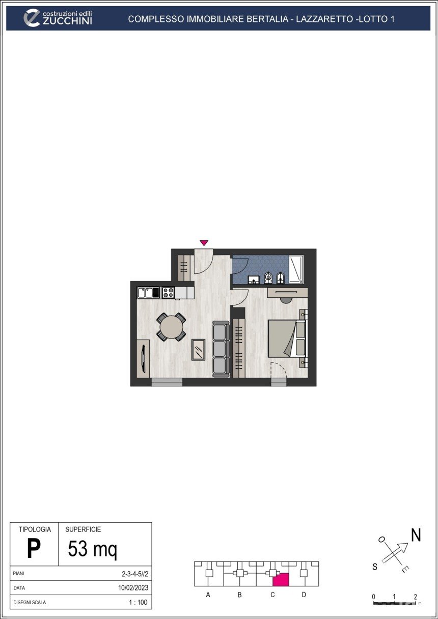 Two-room apartment of 53 m² in Bologna (40131)