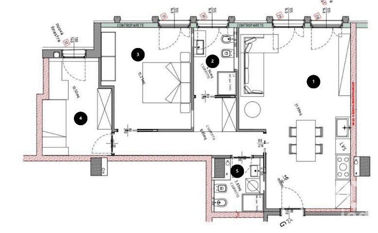 Three-room apartment of 80 m² in Padova (35137)